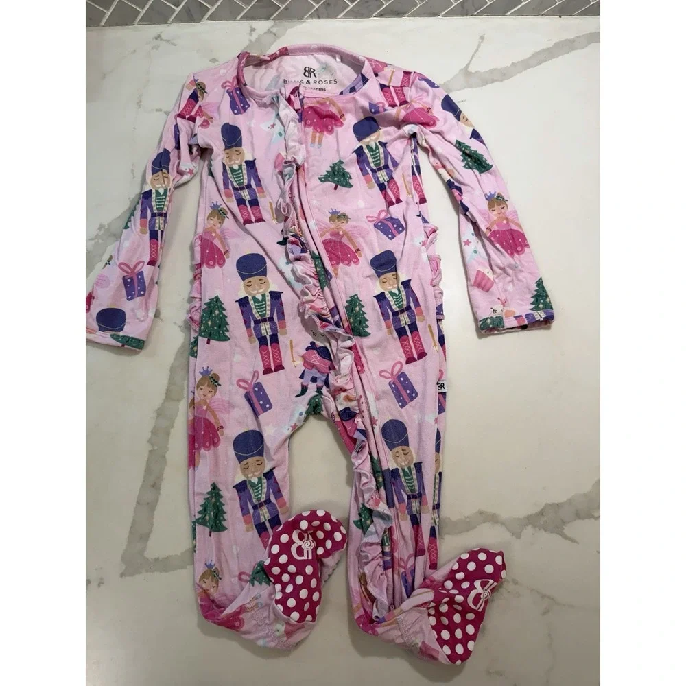 Bums Roses Lot of 2 Bamboo Ruffle Sleepers 12-18 Mo Nutcracker Butterfly Ballet